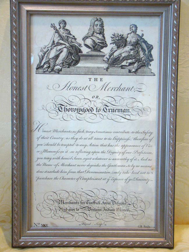 An 18th century engraving entitled "The Honest Merchant or Thorowgood to Trueman" printed by George Bickham in London in 1741 and included in his epic book on engraving "The Universal Penman." — image 2